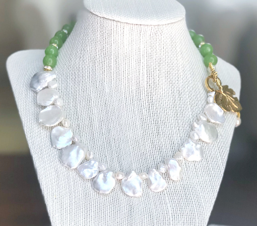 Keshi Pearls & Green Beads - CallistabyVinita