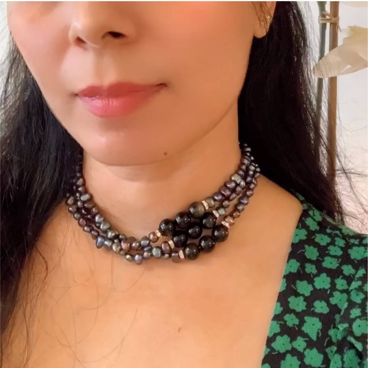 Baroque Style Onyx and Pearls Choker Necklace